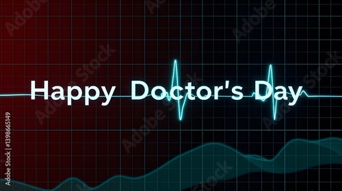Happy Doctor's Day Celebration with Glowing ECG Heartbeat on Medical Grid