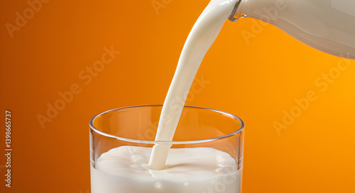 Almond Milk Pouring Into Glass On Bright Background For Healthy Drink