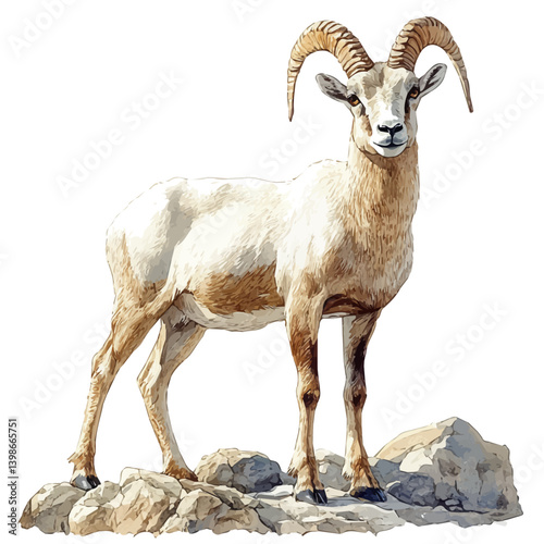 Markhor, watercolor illustration, isolated on a white background.

