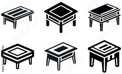 Black Silhouette Coffee Table and Side Table Icons Set
