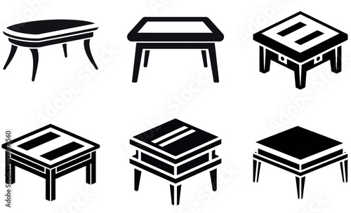 Black Silhouette Coffee Table and Side Table Icons Set
