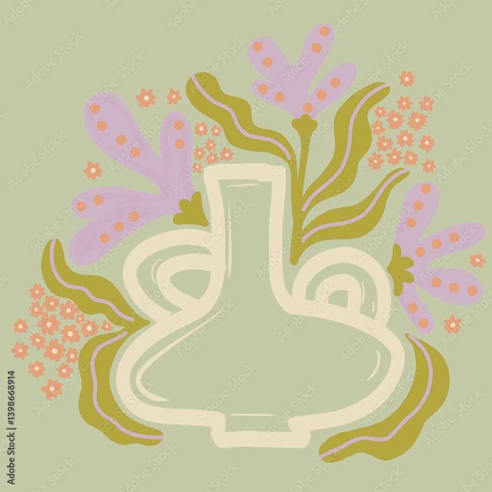 Fototapeta premium Pottery with flower illustration, Crafting illustrations pottery