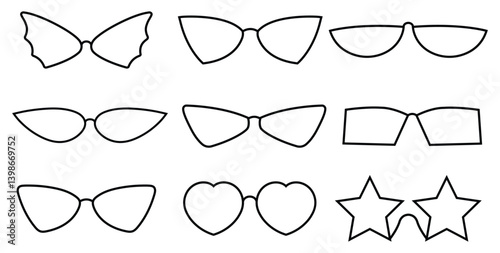 Fashionable Sunglass Set Vector  icon. Mens retro eyewear sunglass silhouette. Sun lens, Polarized geek glasses.