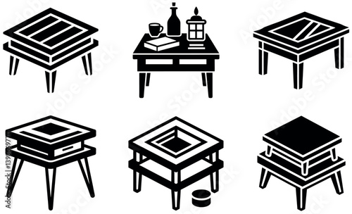 Black Silhouette Coffee Table and Side Table Icons Set