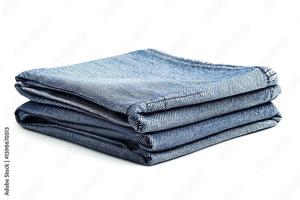 Classic Blue Jeans Laid Flat with Visible Seams Isolated on White Classic Blue Jeans Laid Flat with Visible Seams Isolated on White