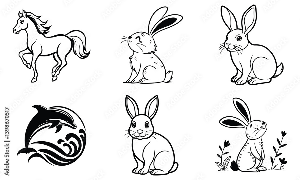 Fototapeta premium Wild Majesty: Powerful Animal Silhouette Vector Collection