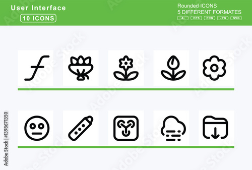 Set of 5 rounded user interface icons, face, fearful, icon, flat, vector, glasses, grin, tongue, wink, hand, yawn, head, bandage, hushed, icicles, lying