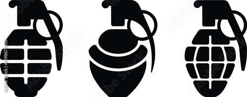 Grenade Icon Set, Military Explosive Silhouette Vector Collection.