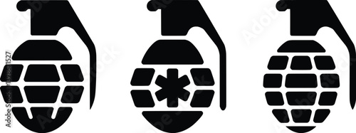 Grenade Icon Set, Military Explosive Silhouette Vector Collection