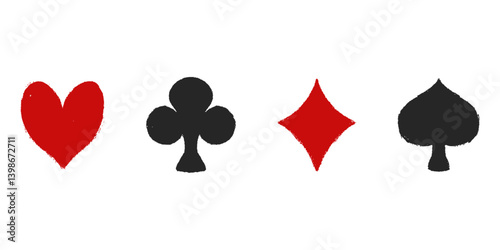 Playing cards symbol suit vector icon in doodle style. Poker heart ace spade, diamond casino card symbol
