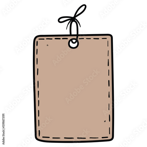 Hand drawn cartoon recycled paper empty price tag on white background.