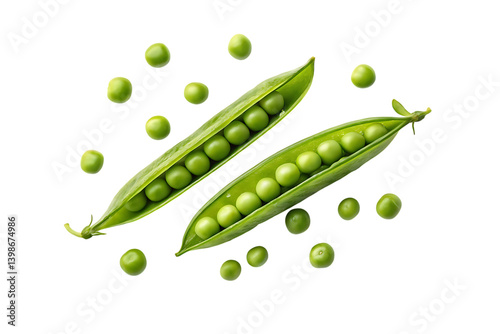Fresh green peas in pods isolated on transparent background