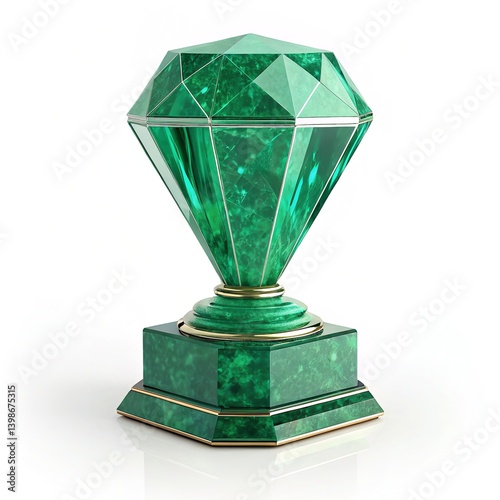 This emerald gemstone trophy is a symbol of achievement, shining brightly with its multifaceted design.