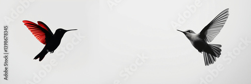 black and white humming birds on white