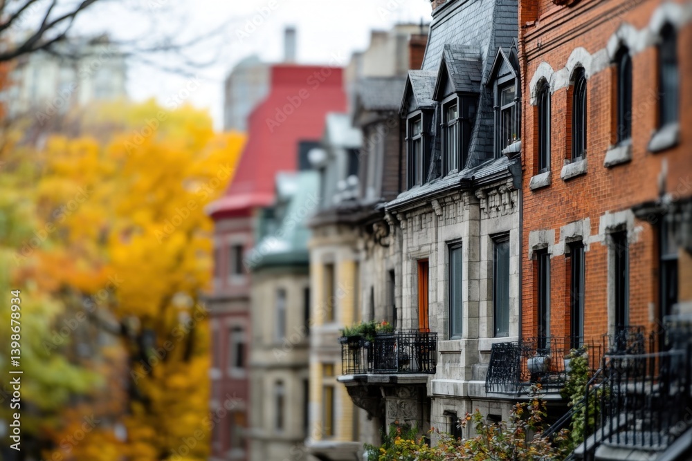 Obraz premium buildings in downtown Montreal, shot with a tilt-shift lens, resulting in a blurred background Generative AI