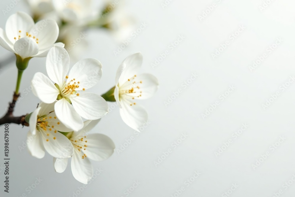 Delicate white blossoms against pure white backdrop, white, image, white background Delicate white blossoms against pure white backdrop, white, image, white background