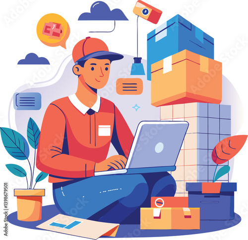 Online seller packing parcel