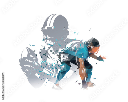 American football double exposure, vector illustration of footbal players. Team sport collage