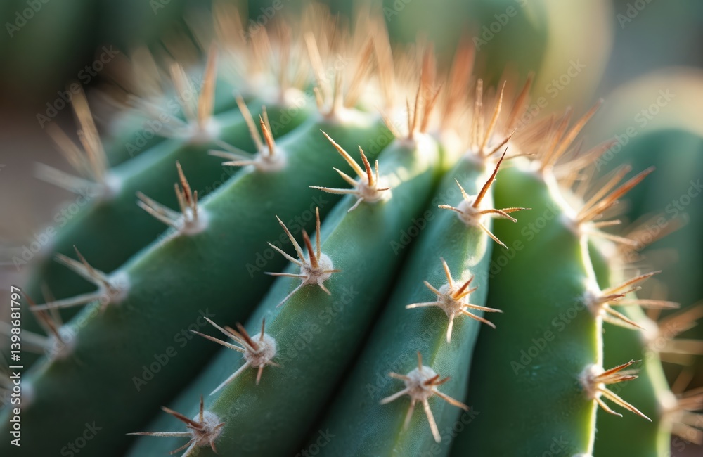 Close-up green cactus with sharp thorns, detailed texture. Spiky, prickly succulent plant macro photo in natural light. Botanical, desert flora, garden plants, eco-friendly lifestyle. Ideal for Close-up green cactus with sharp thorns, detailed texture. Spiky, prickly succulent plant macro photo in natural light. Botanical, desert flora, garden plants, eco-friendly lifestyle. Ideal for