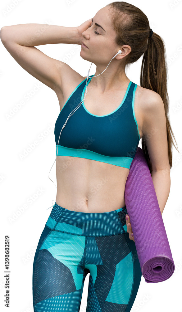 Fototapeta premium A young slim athletic girl in sportswear with snakeskin prints performs a set of exercises. Fitness and healthy lifestyle.