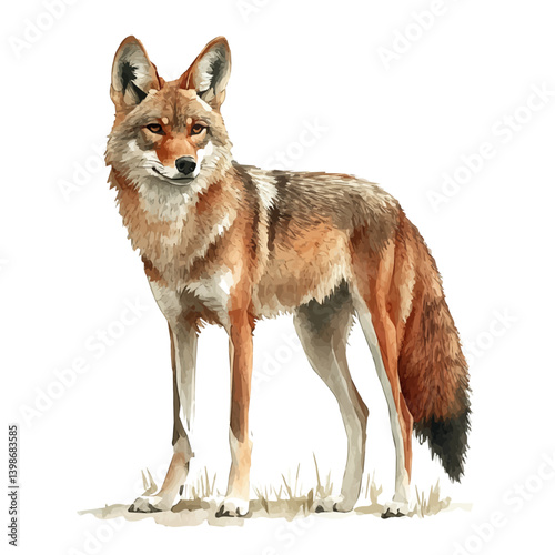 Maned wolf, watercolor illustration, isolated on a white background.

