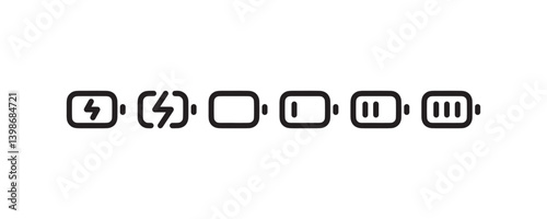 Battery charge level and power icons set Vector