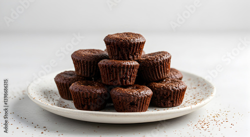 Delicious Homemade Gluten Free Avocado Brownie Bites Stacked on Plate