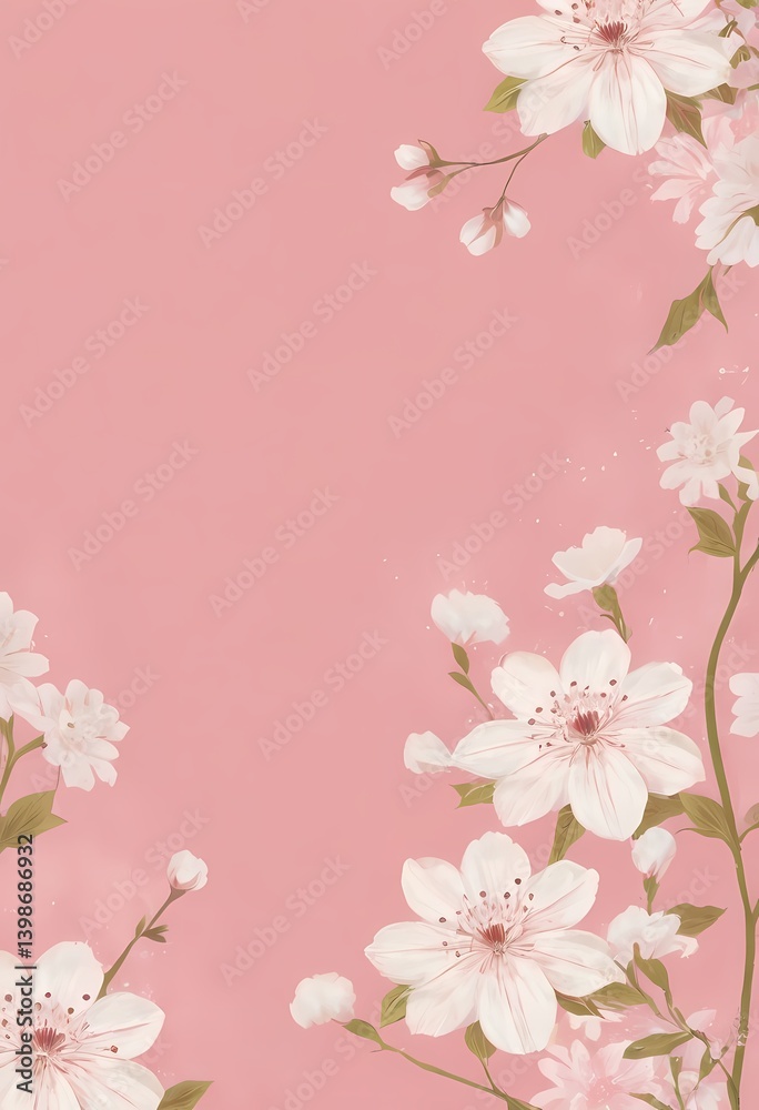 Soft floral pink background with delicate flowers, perfect for greeting cards, banners and ads Soft floral pink background with delicate flowers, perfect for greeting cards, banners and ads
