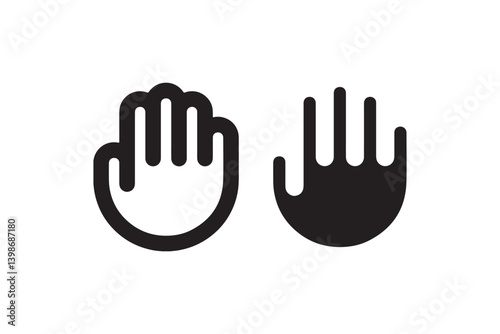 Raised hand icons in flat outline style Vector