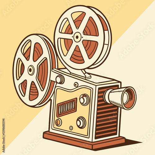 Vintage Retro Film Projector Cartoon Illustration Movie Projector Vector