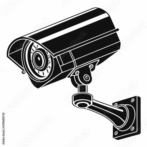 CCTV Security Camera Black and White Vector Outline Illustration