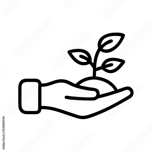 Ícone de mão segurando uma planta brotando, vetor PNG com fundo transparente ou branco para conceito de design ecológico
