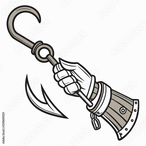 Cartoon Pirate Hook Hand Prosthetic Vector Graphic