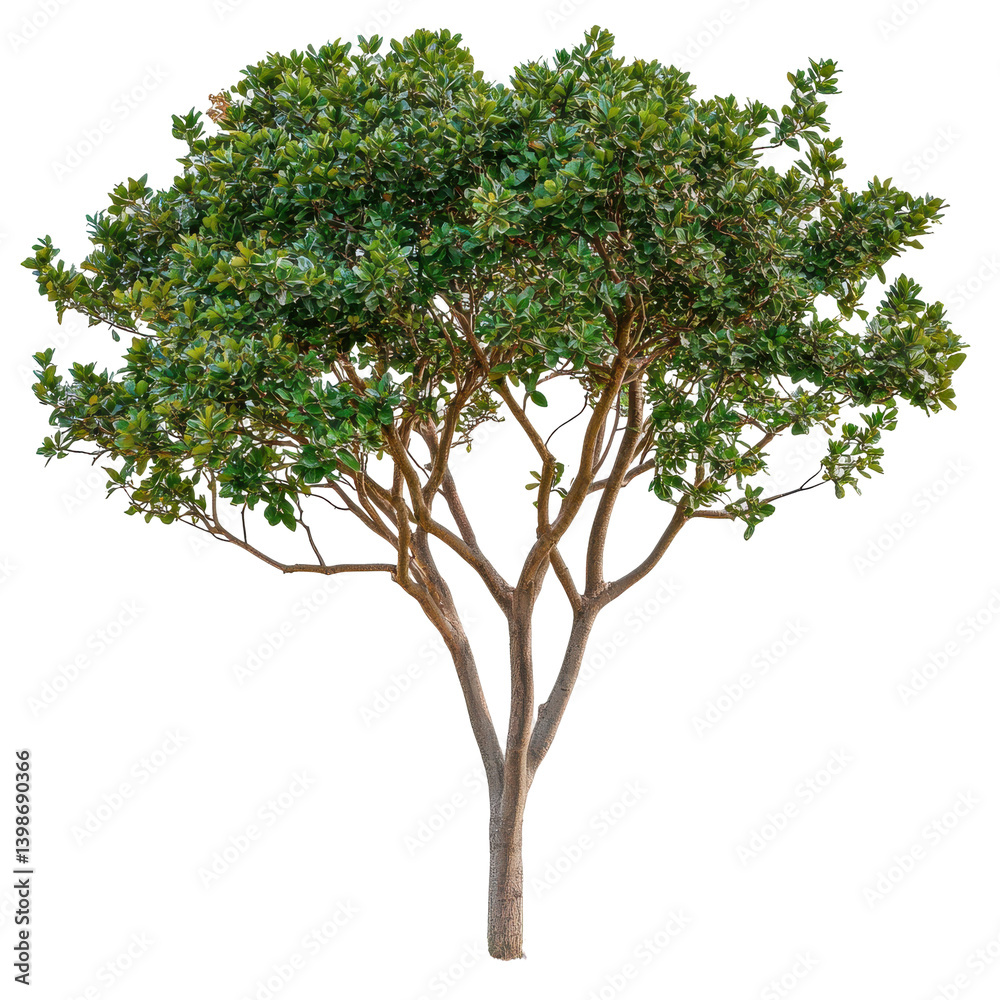 Lush green tree with dense foliage standing alone against a clear background Lush green tree with dense foliage standing alone against a clear background