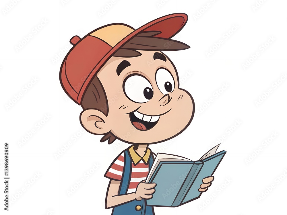 Happy Boy Reading Book Child Education Cartoon Illustration Happy Boy Reading Book Child Education Cartoon Illustration