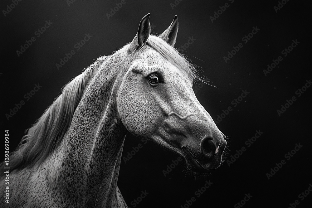 Obraz premium Majestic gray horse captured in monochrome portraiture