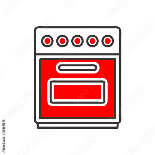 Electric stove illustration in red and white colors  