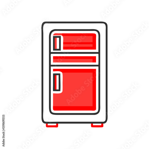 Mini fridge in retro style with red accents  