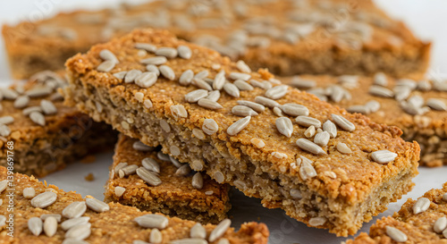 Wallpaper Mural Delicious Gluten Free Honey Oat Bars with Sunflower Seeds Close Up Torontodigital.ca