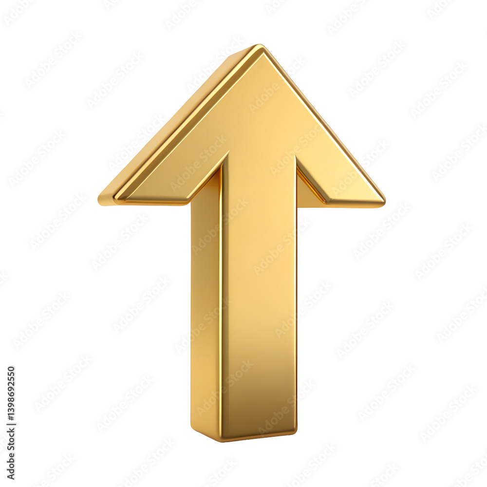 Golden 3D arrow pointing upwards signifying growth success progress and achievement This upward pointing arrow represents positive movement increase and advancement Golden 3D arrow pointing upwards signifying growth success progress and achievement This upward pointing arrow represents positive movement increase and advancement