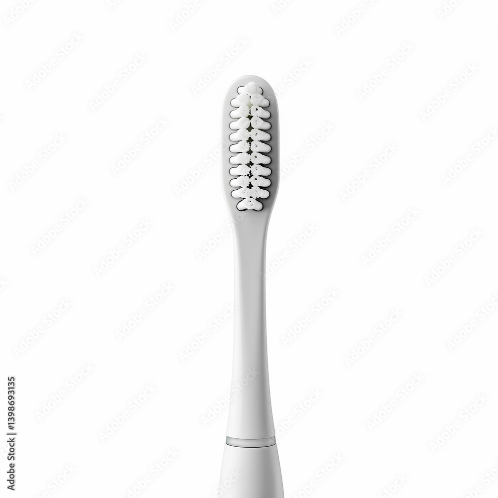 White electric toothbrush head with soft bristles on white background White electric toothbrush head with soft bristles on white background