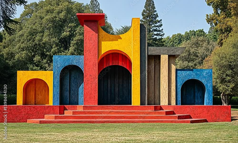 Colorful outdoor stage design in a park
