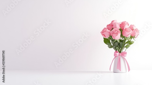 Delicate pink roses in a vase