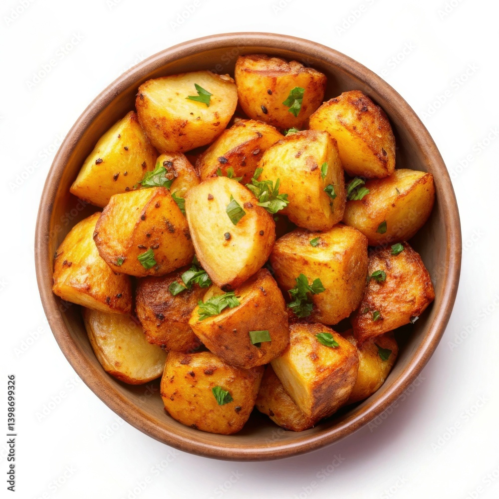 Crispy Roasted Potatoes Seasoned Golden Brown in a Rustic Bowl Crispy Roasted Potatoes Seasoned Golden Brown in a Rustic Bowl
