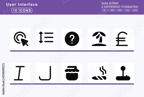 Set of 5 solid user interface icons, hammer, crash, icon, flat, vector, war, hand, back, fist, point, down, left, ribbon, right
