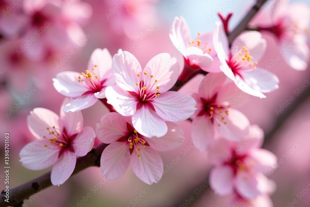Delicate pink sakura blossoms in full bloom, forming a repeating pattern , image, japanese pattern Delicate pink sakura blossoms in full bloom, forming a repeating pattern , image, japanese pattern