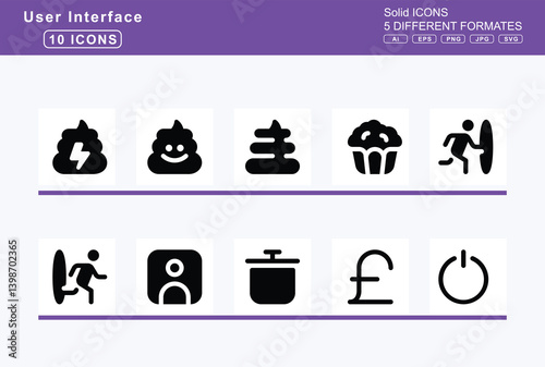 Set of 5 solid user interface icons, mountain, icon, flat, vector, mountains, mouse, move, to, folder, 2, mp3, player, mug, -2