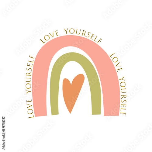 Whimsical Rainbow Design with Heart Graphic and Love Yourself Quote