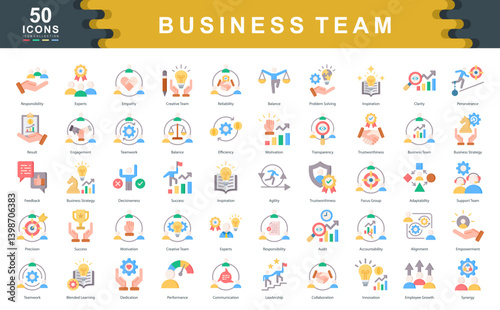 Business Team flat icon collection set. Simple vector illustration.
