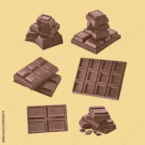 Chocolate bar vector, Chocolate bar illustration, line drawing on yellow background.